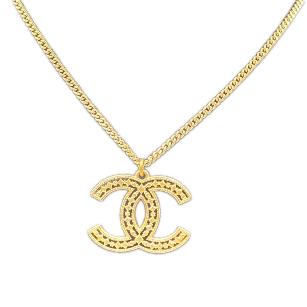 CHANEL Coco Mark Necklace, Antique Gold GP, Women's